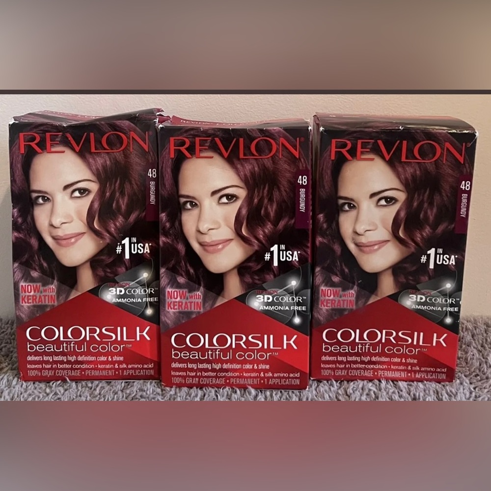 Revlon ColorSilk Beautiful Permanent Hair Color #48 BURGUNDY Lot Of 3 NEW